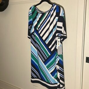 Eliza J Dress - Blue and Green Stripe gold zip NWT SIZE 14 (would fit 12-14)